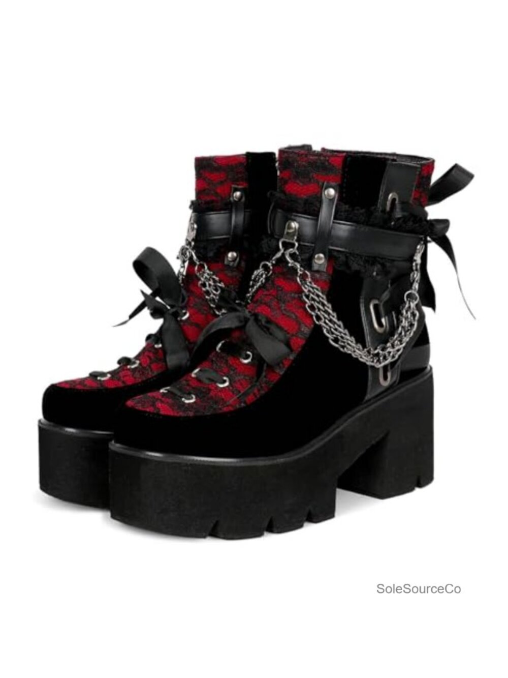 Victorian Lace Up Goth Platform Ankle Boots with Chunky Heel